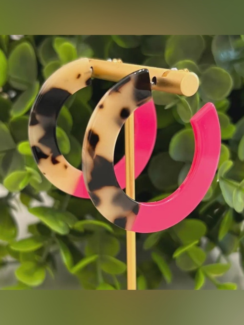 Pink Tortoiseshell Resin Hoop Earrings - Women Accessories